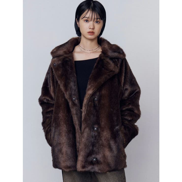 ブラウン | ミディフェイクファーコート | EMODA