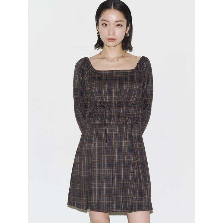 ブラウン | 2WAYショルダーギャザーワンピース | EMODA