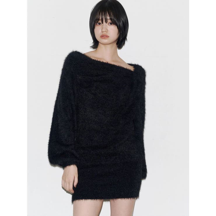 ブラック | シャギードレープミニワンピース | EMODA