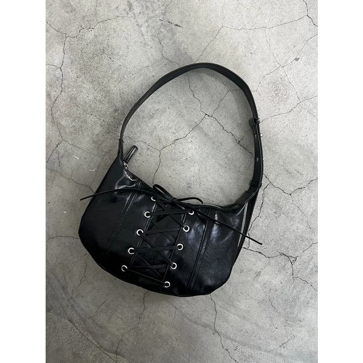 ブラック | レースアップハーフムーンバッグ | EMODA