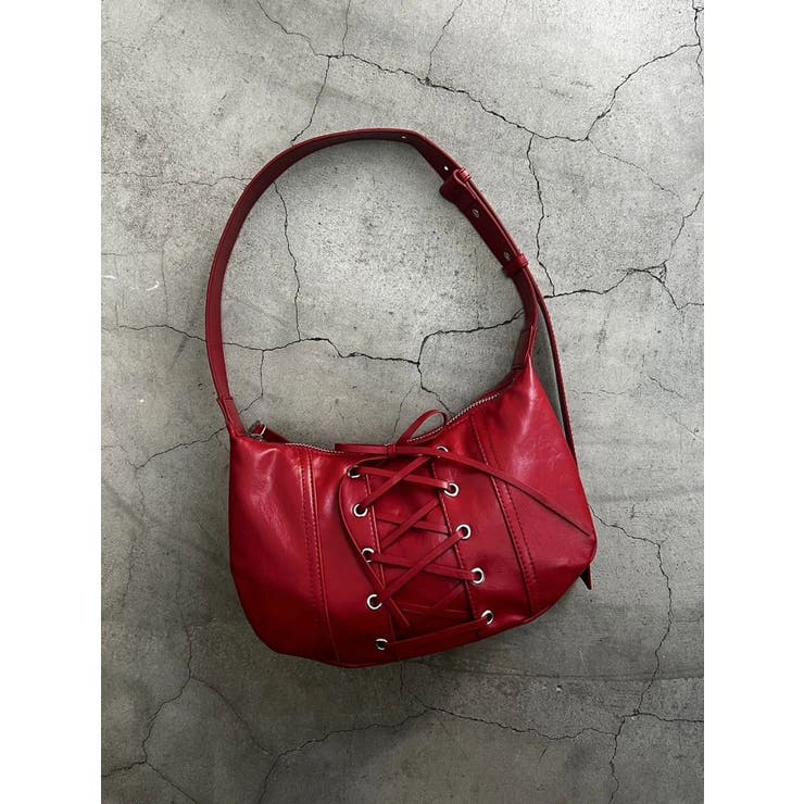 レッド | レースアップハーフムーンバッグ | EMODA
