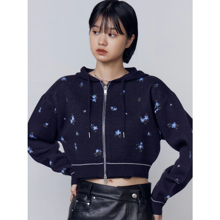 ネイビー | ラインニットフーディー | EMODA