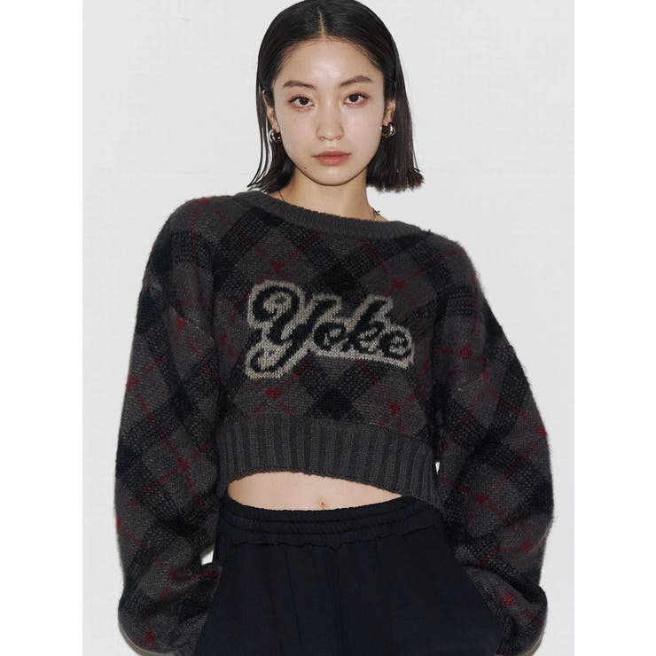 グレー | チェックロゴオーバーニット | EMODA