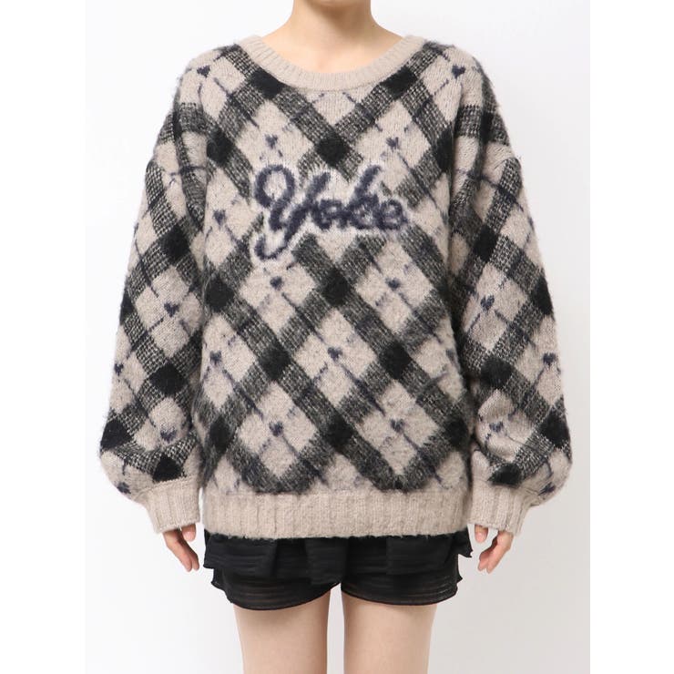 ブルー | チェックロゴオーバーニット | EMODA