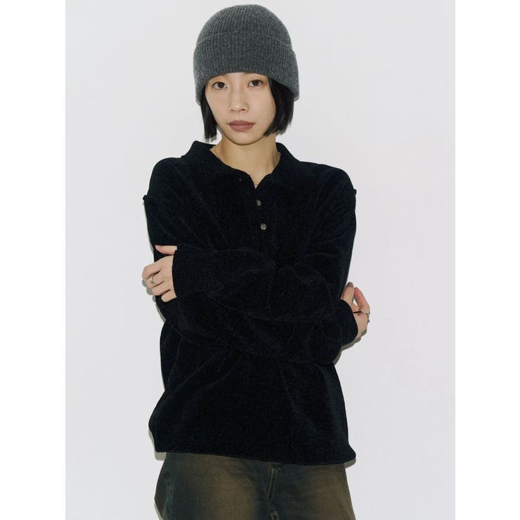 【VEQUM】VELOUR TEXTURE KNIT POLO | EMODA | 詳細画像12 