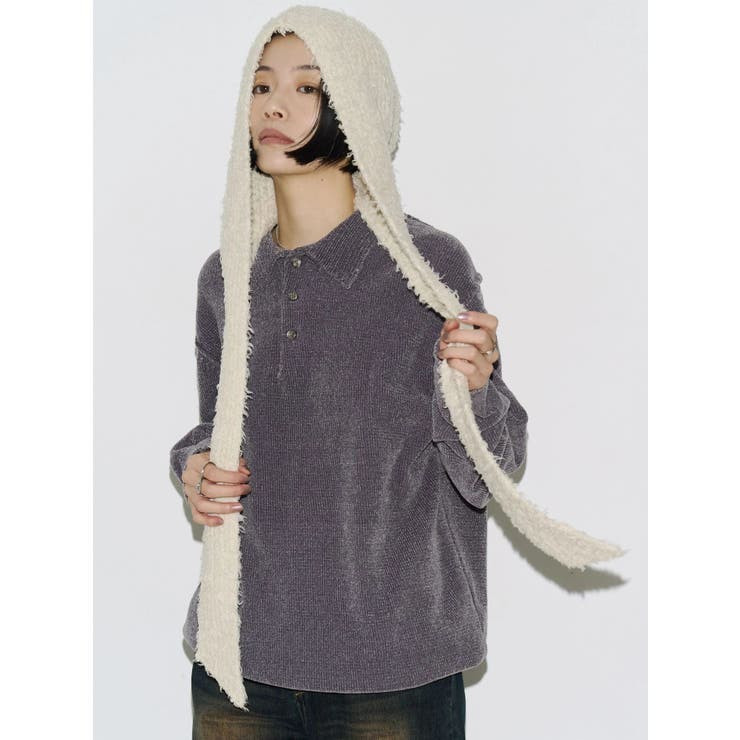 【VEQUM】VELOUR TEXTURE KNIT POLO | EMODA | 詳細画像3 