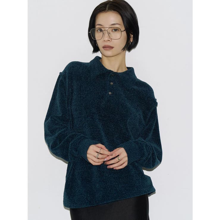 【VEQUM】VELOUR TEXTURE KNIT POLO | EMODA | 詳細画像8 