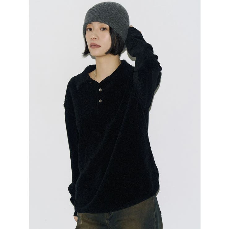 ブラック | 【VEQUM】VELOUR TEXTURE KNIT POLO | EMODA