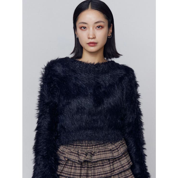 ブラック | グロスミックスショートニット | EMODA