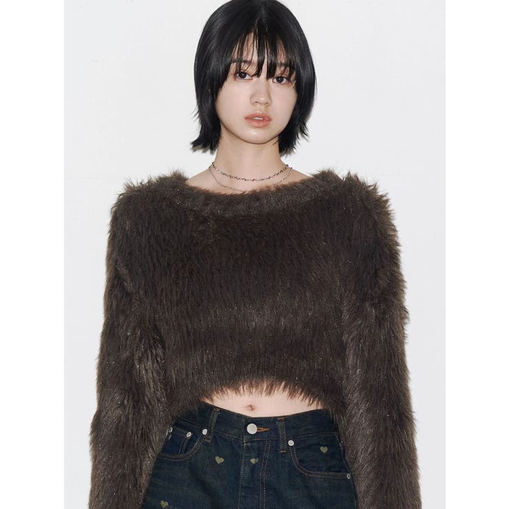 ブラウン | グロスミックスショートニット | EMODA