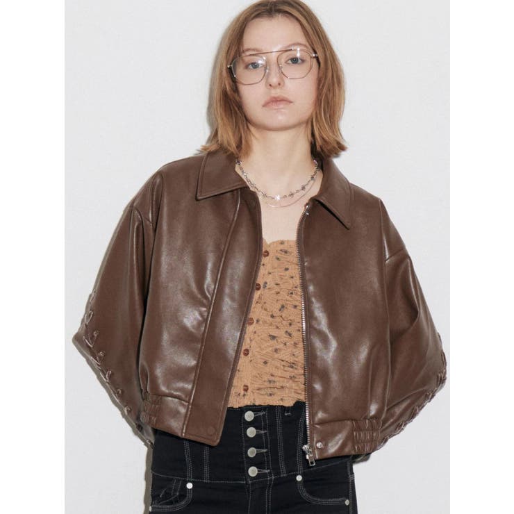 バックレースアップショートブルゾン | EMODA | 詳細画像2 