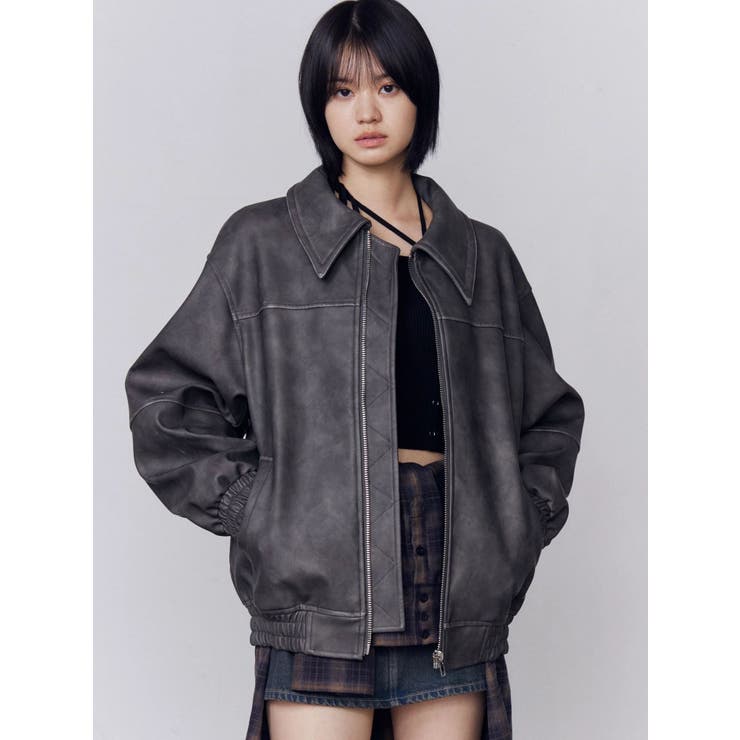 グレー | フェイクレザーオーバーブルゾン | EMODA