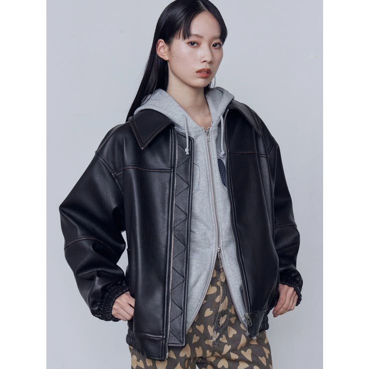 ブラック | フェイクレザーオーバーブルゾン | EMODA