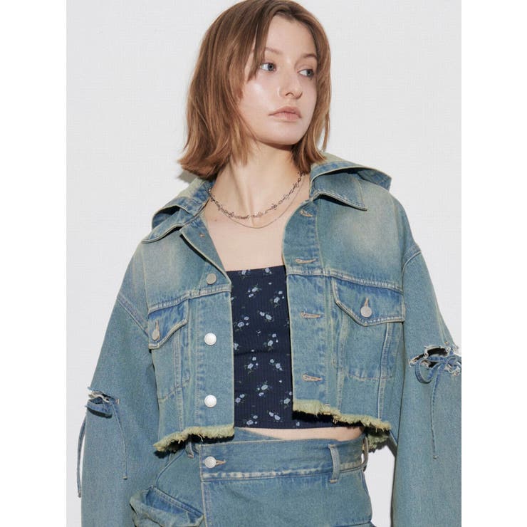 カットスリーブフードデニムブルゾン | EMODA | 詳細画像2 