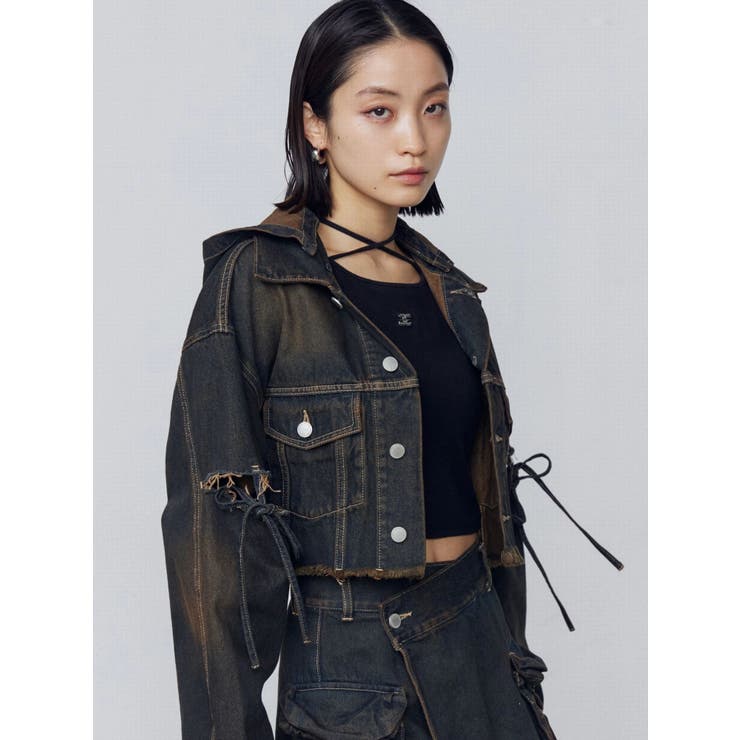 カットスリーブフードデニムブルゾン | EMODA | 詳細画像7 