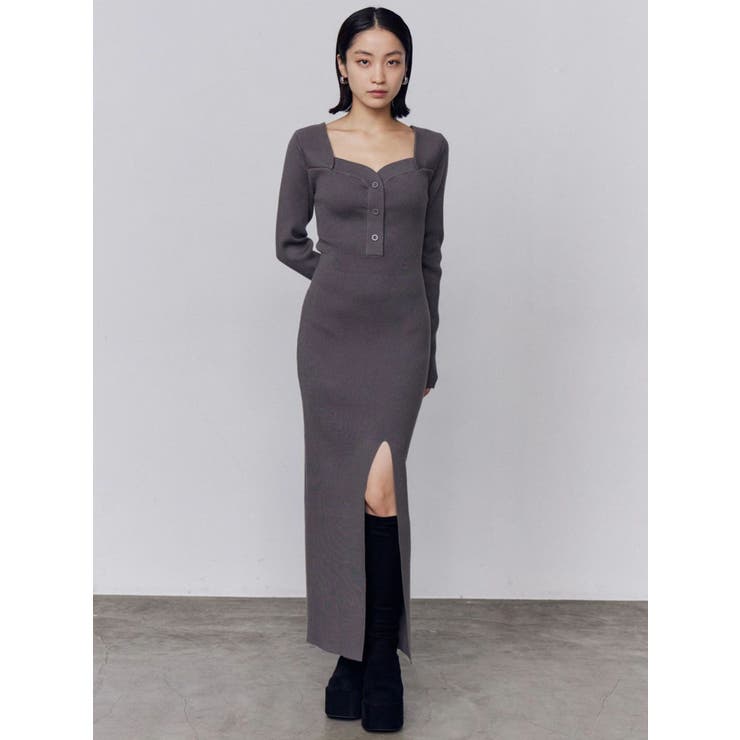 フロントボタンリブニットワンピース | EMODA | 詳細画像1 