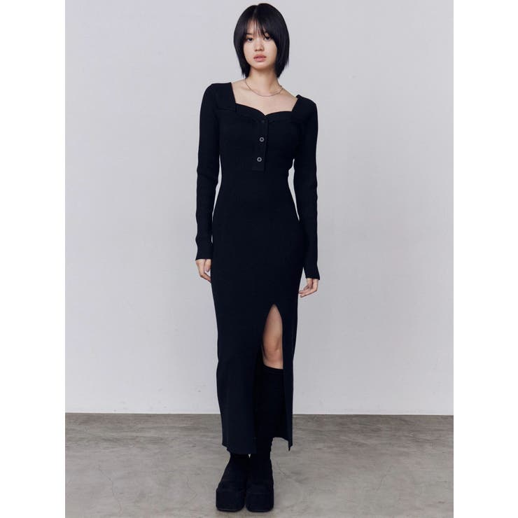 フロントボタンリブニットワンピース | EMODA | 詳細画像3 