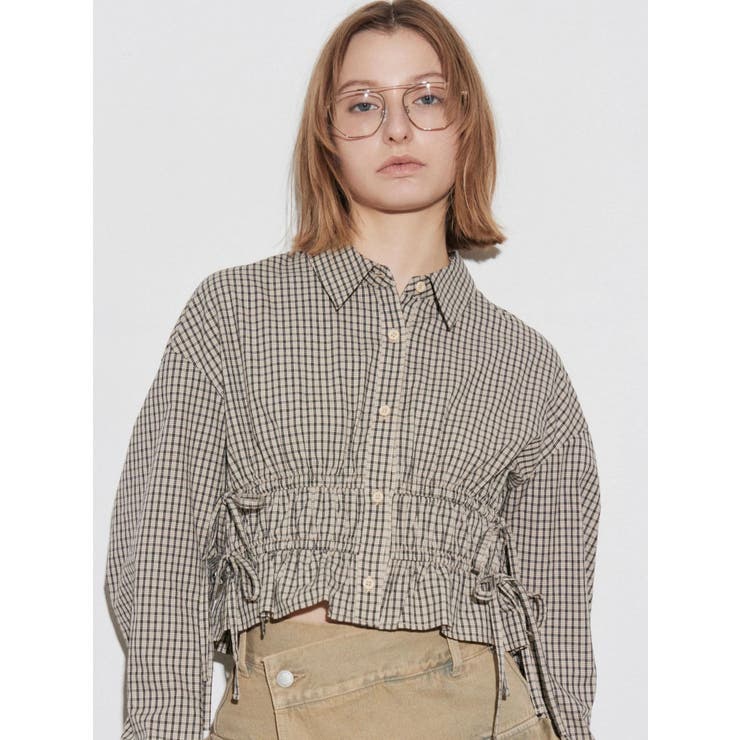 グレー | サイドリボンストリングシャツ | EMODA