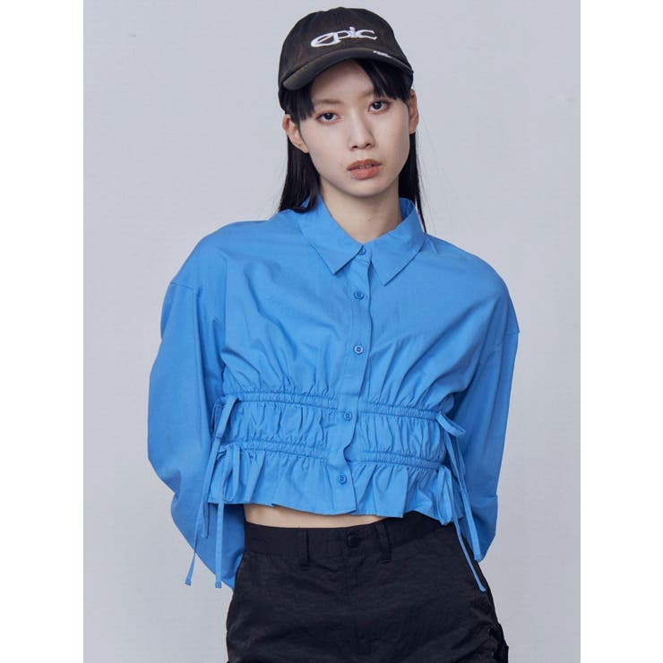 ブルー | サイドリボンストリングシャツ | EMODA