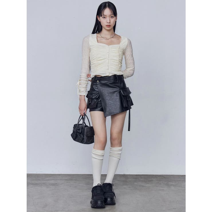カーゴラップフェイクレザーショートパンツ | EMODA | 詳細画像40 