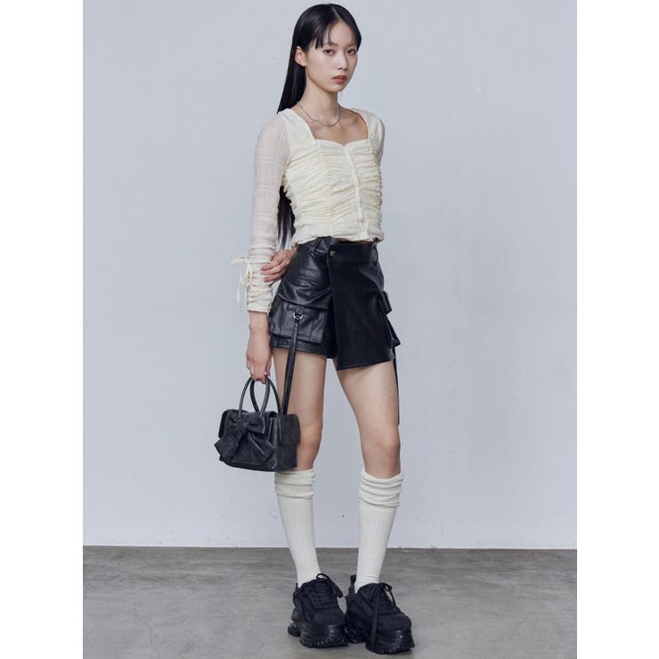 カーゴラップフェイクレザーショートパンツ | EMODA | 詳細画像41 