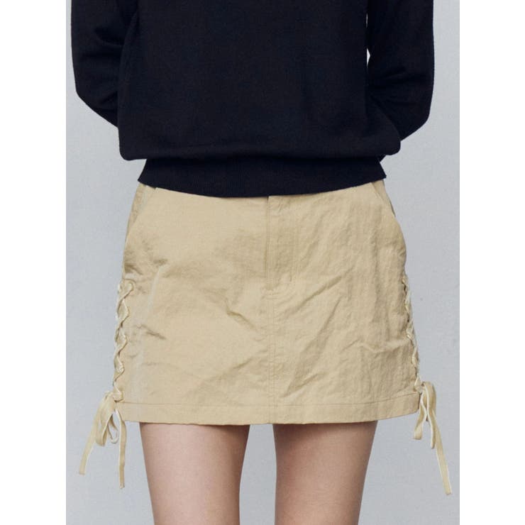 イエロー | レースアップミニスカート | EMODA