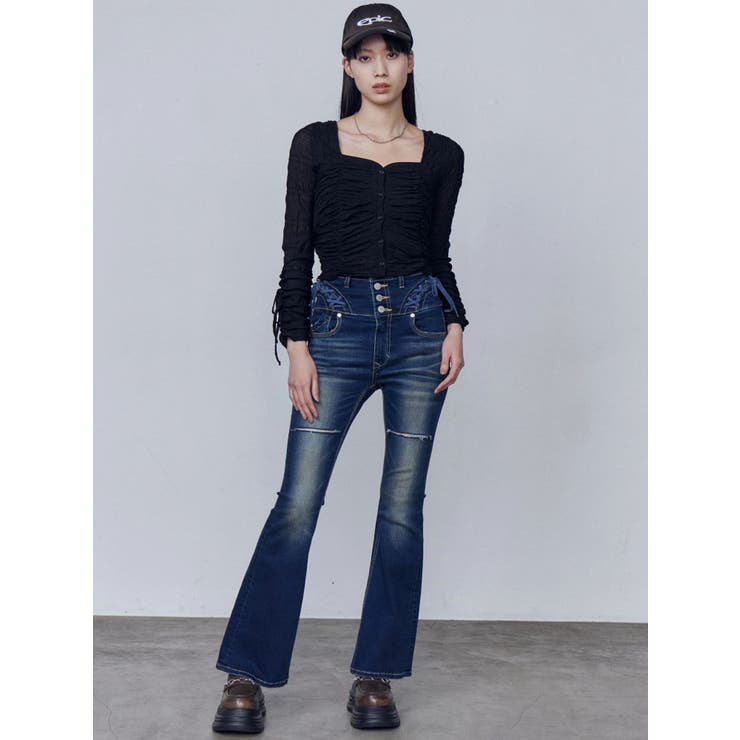 カーブレースアップハイウエストフレアパギンス | EMODA | 詳細画像10 