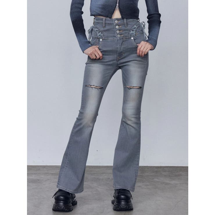 カーブレースアップハイウエストフレアパギンス | EMODA | 詳細画像11 