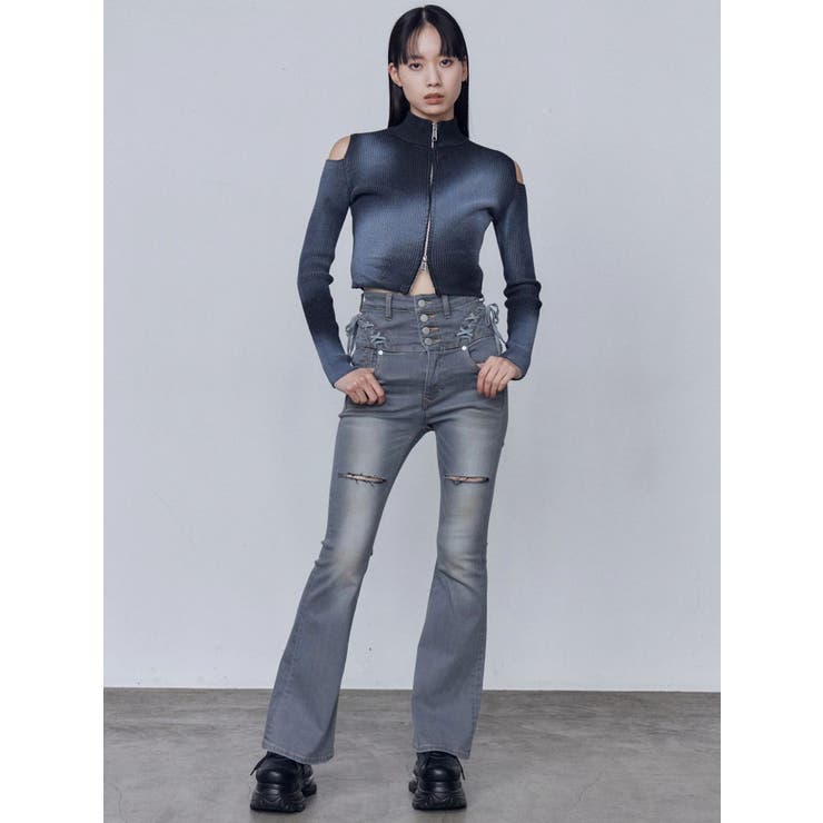 カーブレースアップハイウエストフレアパギンス | EMODA | 詳細画像12 