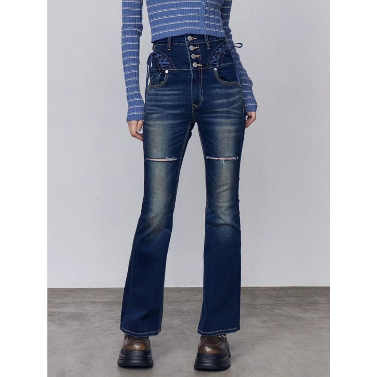 カーブレースアップハイウエストフレアパギンス | EMODA | 詳細画像15 