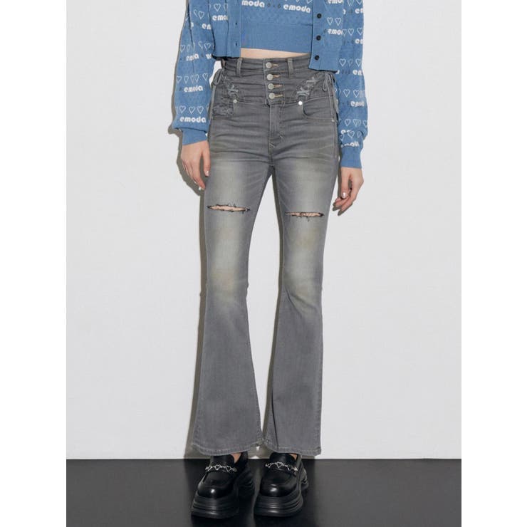 カーブレースアップハイウエストフレアパギンス | EMODA | 詳細画像2 