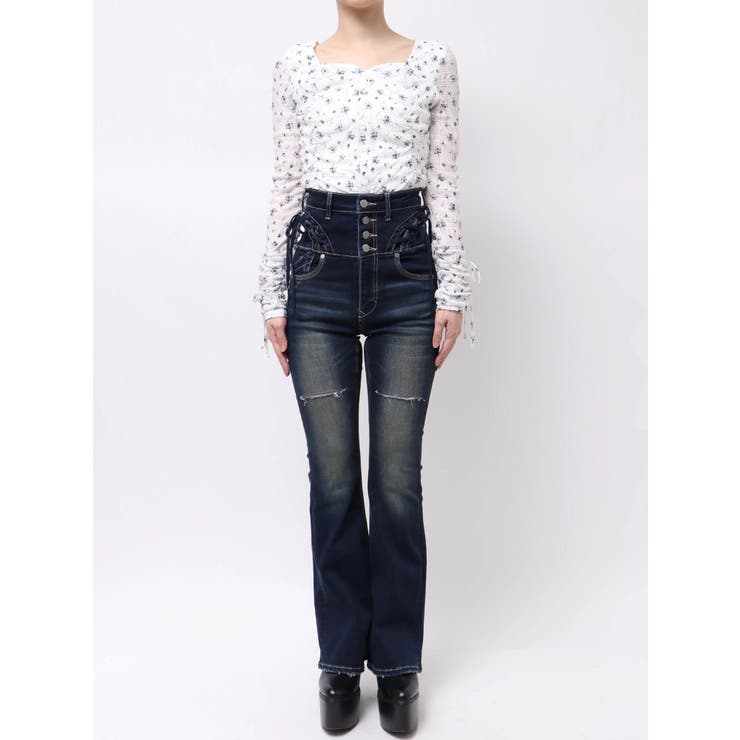 カーブレースアップハイウエストフレアパギンス | EMODA | 詳細画像27 