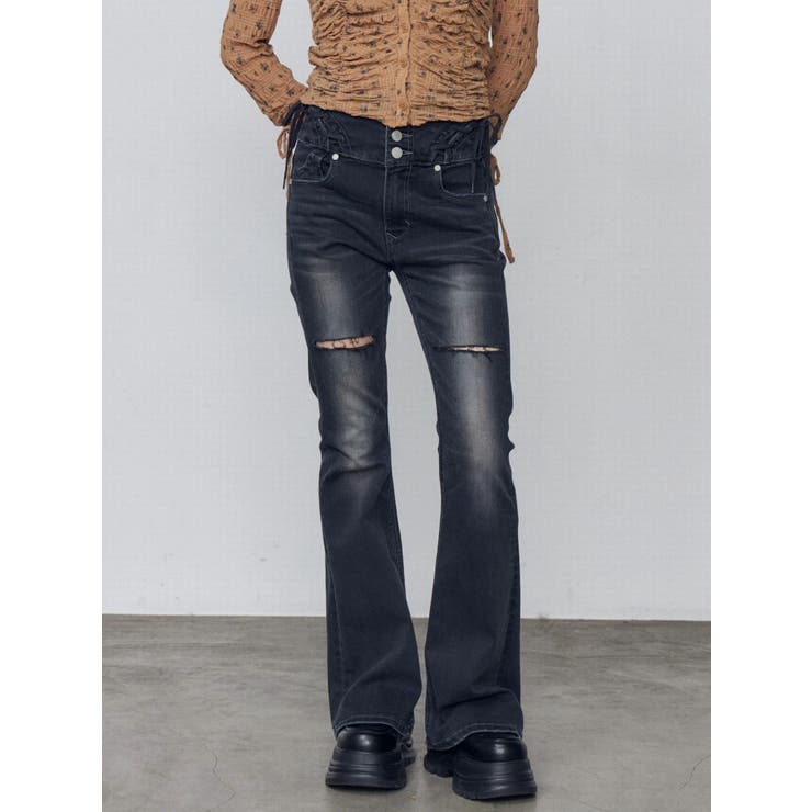 カーブレースアップハイウエストフレアパギンス | EMODA | 詳細画像4 