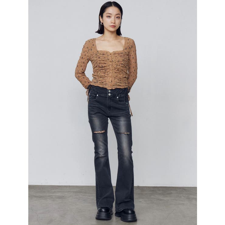 カーブレースアップハイウエストフレアパギンス | EMODA | 詳細画像5 