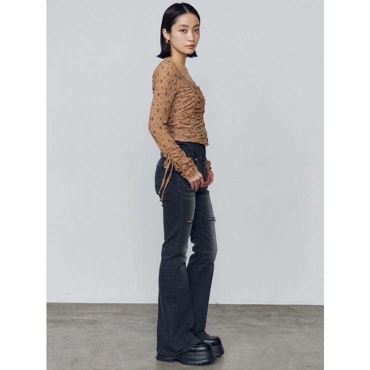 カーブレースアップハイウエストフレアパギンス | EMODA | 詳細画像6 