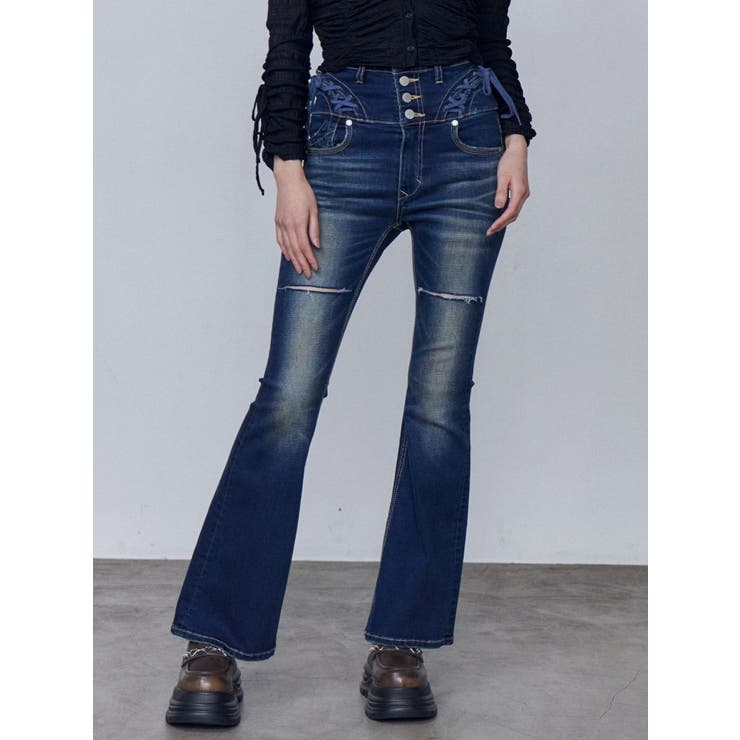 カーブレースアップハイウエストフレアパギンス | EMODA | 詳細画像8 