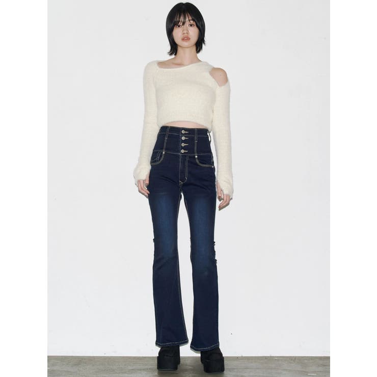 バックリボンフレアハイウエストパギンス | EMODA | 詳細画像4 