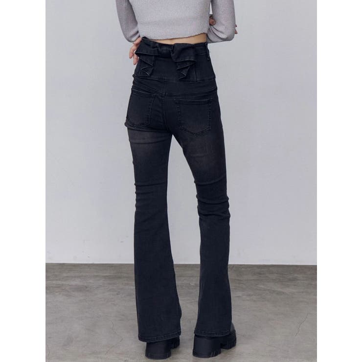 ブラック | バックリボンフレアハイウエストパギンス | EMODA