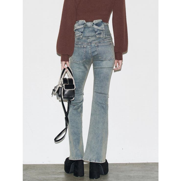 アイスブルー | バックリボンフレアハイウエストパギンス | EMODA