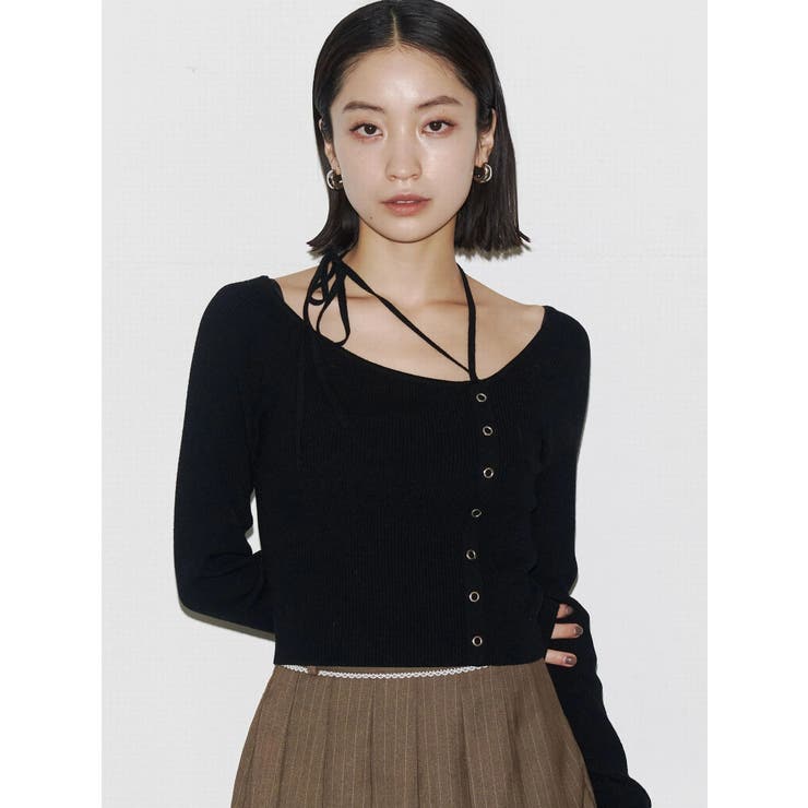 ブラック | アシンメトリーチョーカーニット | EMODA