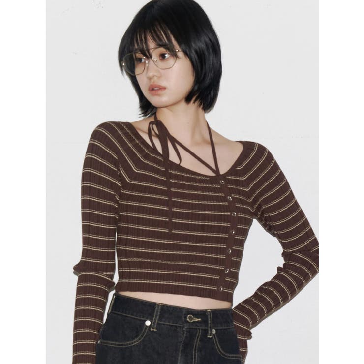 ブラウン | アシンメトリーチョーカーニット | EMODA