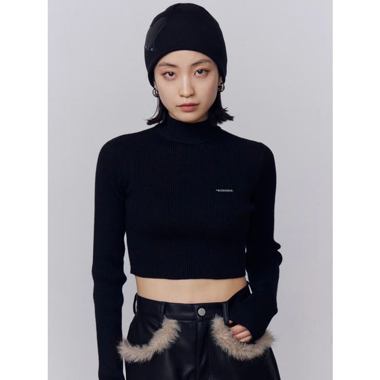 ブラック | ハイネッククロップニット | EMODA