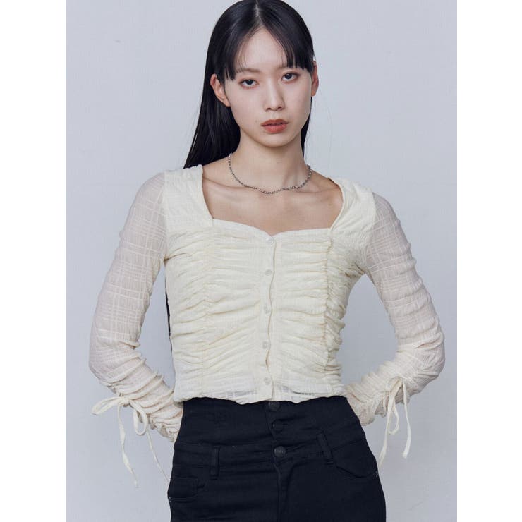 アイボリー | フロントボタンギャザートップ | EMODA