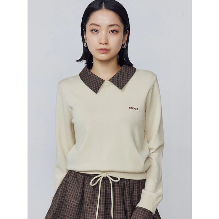 ベージュ | レイヤードシャツニット | EMODA