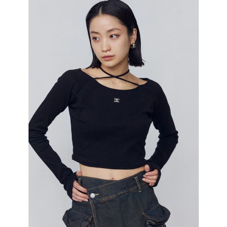 ブラック | 2WAYストリングリブトップス | EMODA