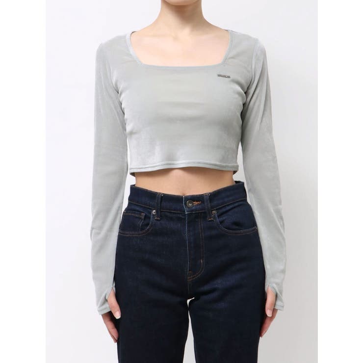 グレー | シアーベロアプレートクロップトップ | EMODA