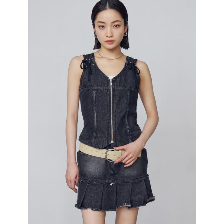 プリーツヘムレイヤードデニムワンピース | EMODA | 詳細画像1 