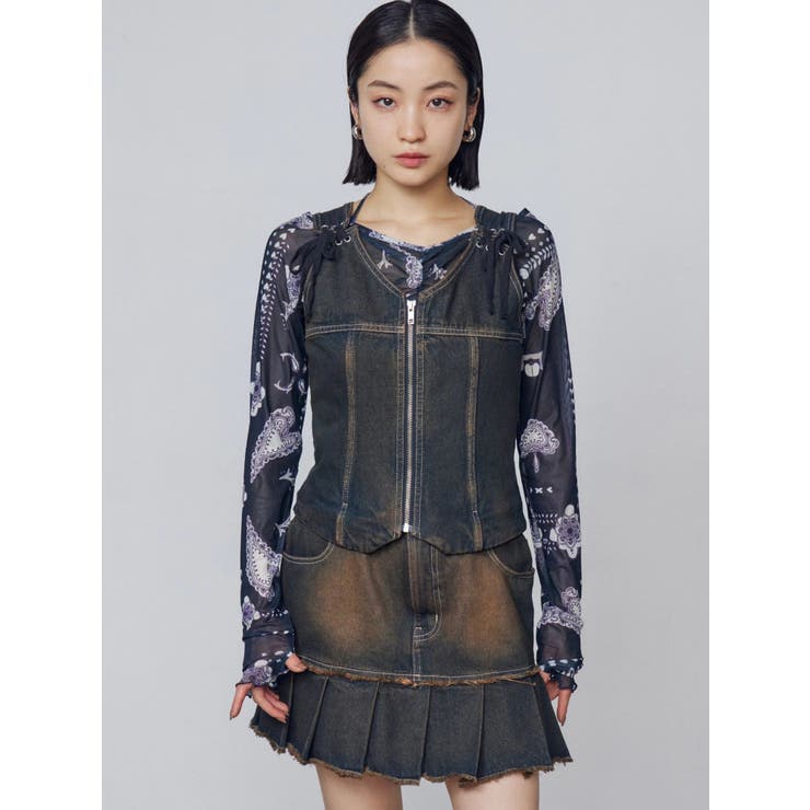 プリーツヘムレイヤードデニムワンピース | EMODA | 詳細画像10 