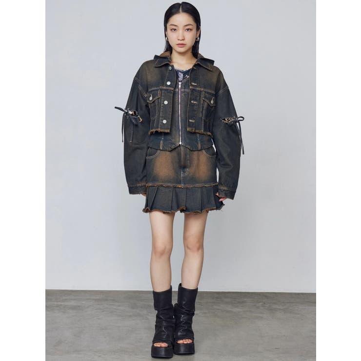 プリーツヘムレイヤードデニムワンピース | EMODA | 詳細画像14 