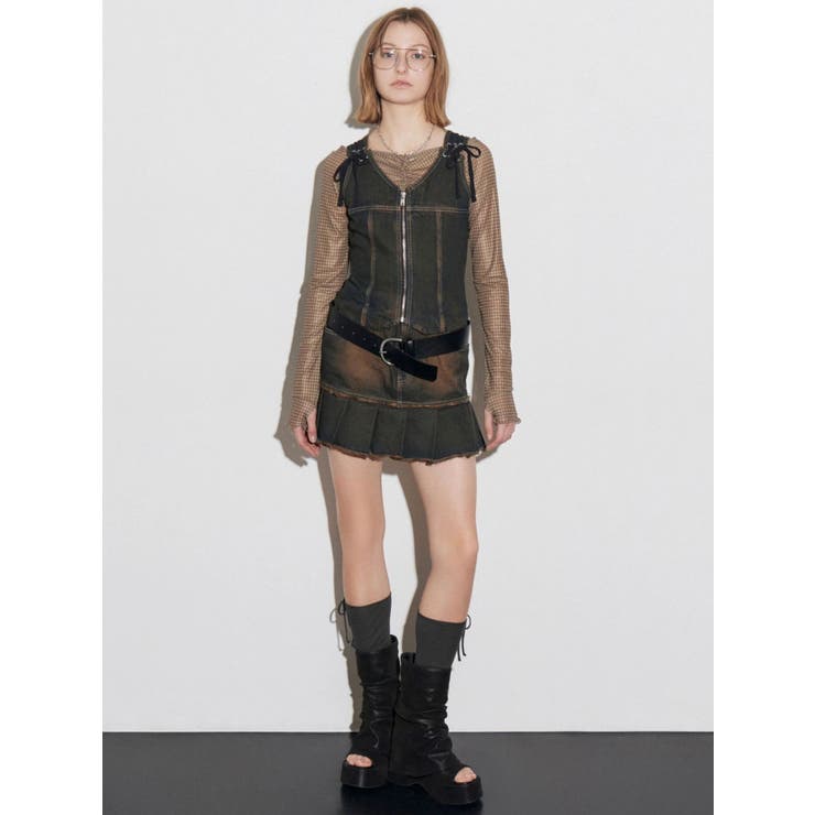 プリーツヘムレイヤードデニムワンピース | EMODA | 詳細画像3 